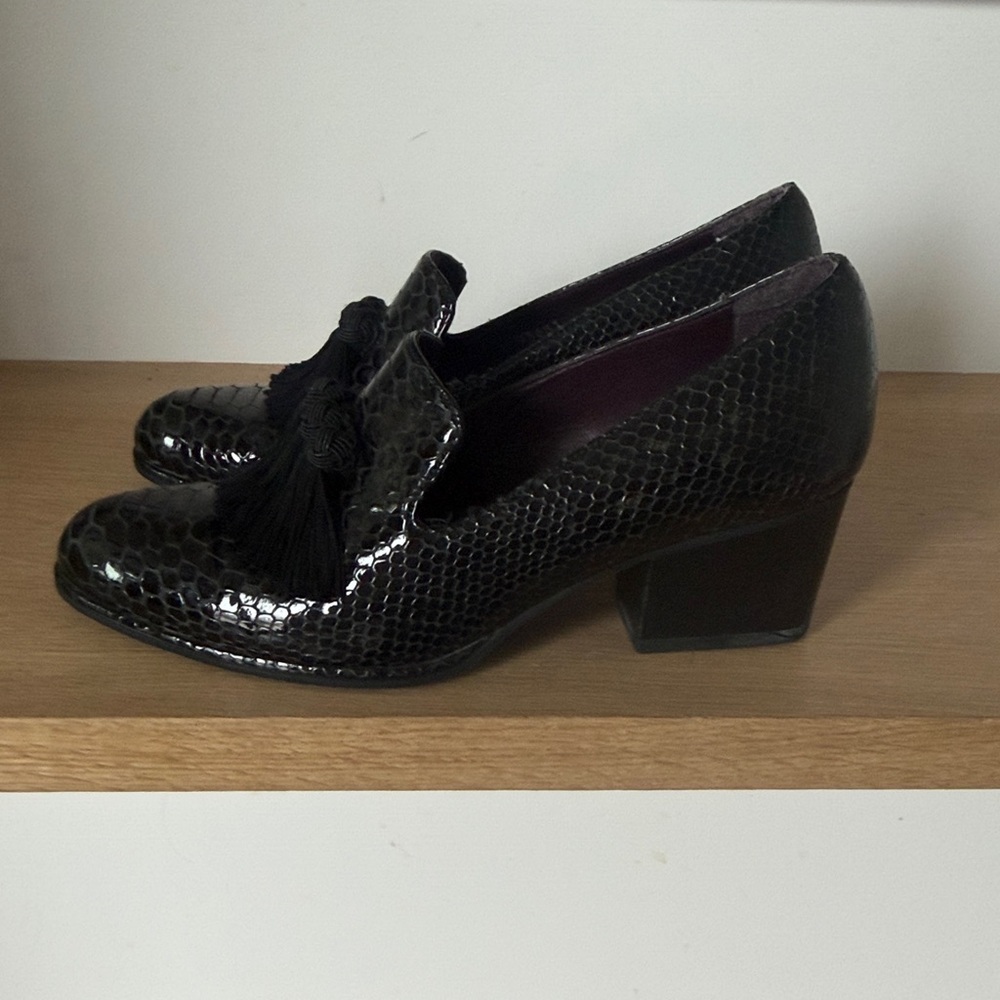 Stuart Weitzman Black Textured Loafers with Tassels